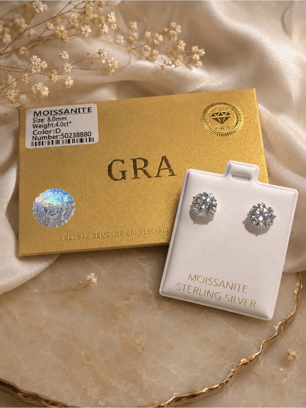 Moissanite Sterling Silver 925 Stud Earrings 4ct rainbow flash